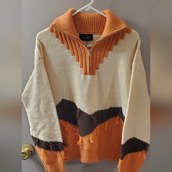 Cider Sweaters - Cider Orange, Cream, And Brown Knit Sweater. Sz L NWT